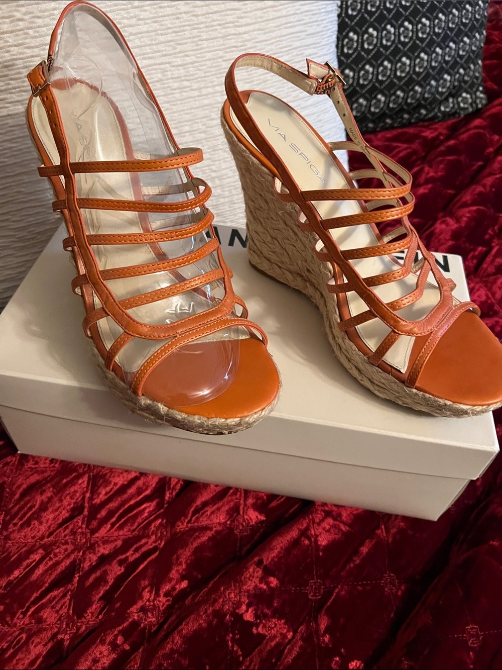 Via Spiga Orange Multi-Strap Espadrille Wedge Sandals Sz 8